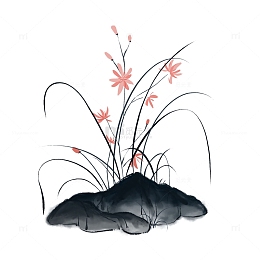 手绘水墨画小山兰花中国风古风元素