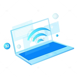 蓝色科技笔记本矢量装饰插画元素