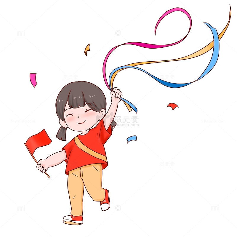 国庆庆祝人物彩带飘带小红旗