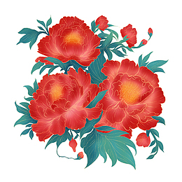 国风牡丹手绘插画装饰