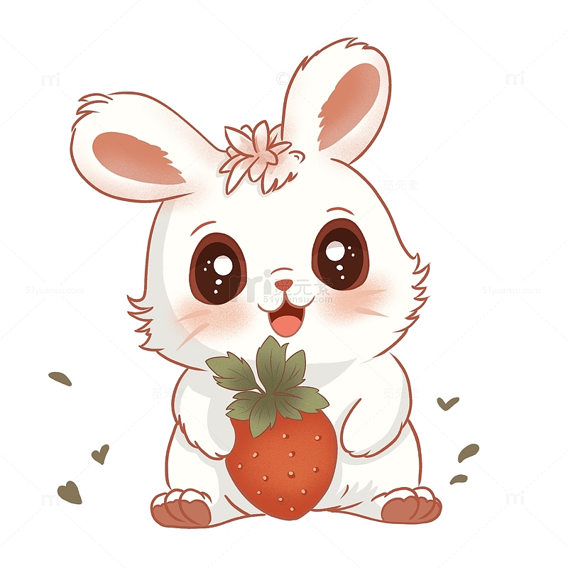抱着草莓的可爱小兔子