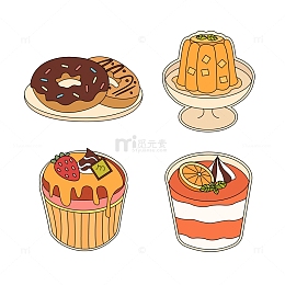 卡通线描美味杯子蛋糕元素