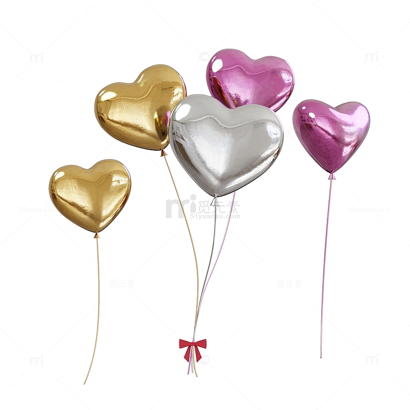 3D立体彩色爱心气球浪漫装饰元素