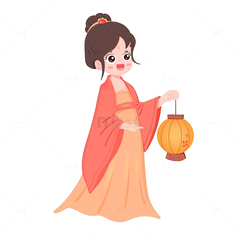中秋节穿汉服的美女小姐拿着灯免抠元素