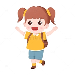 开学季女孩开心背着书包招手免抠元素