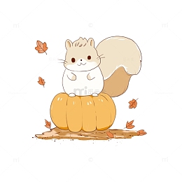 小松鼠站在南瓜上