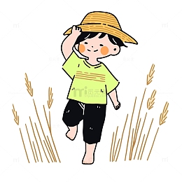 秋天收获戴着草帽的农夫