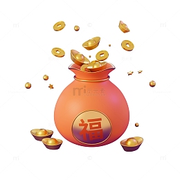 3D节日福袋金币金元宝中国风传统元素