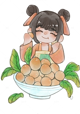 白露节气吃龙眼小姑娘手绘插画元素