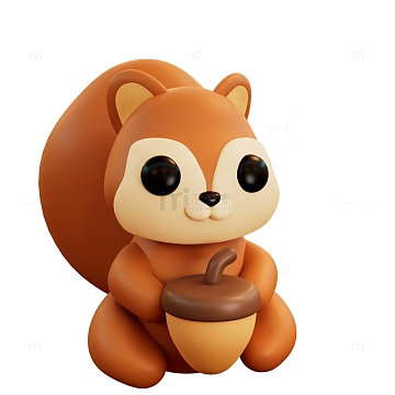 3d秋天可爱卡通抱着松果的松鼠