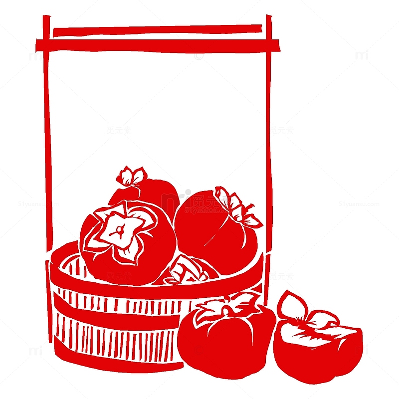 传统食盒篮子柿子剪纸秋分节气手绘元素