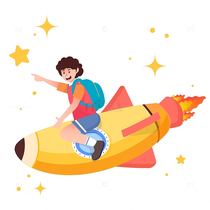 卡通可爱儿童教育航空火箭开学季装饰插画