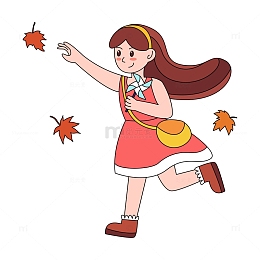 卡通线描秋分时节郊游的小女孩