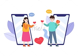 扁平简约网络恋爱人物元素.