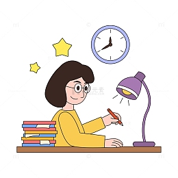 卡通简约教师节深夜批改作业的老师