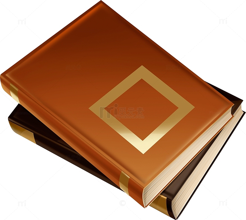 黄色的书压在棕色的书上面