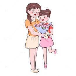教师节老师和学生拥抱送花庆祝
