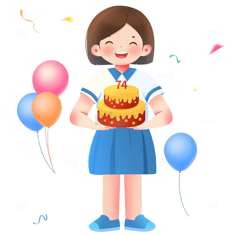 国庆节庆祝建国74周年蛋糕女孩元素
