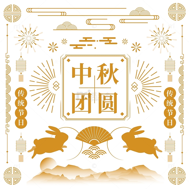 中国风中秋节传统装饰线条剪影纹理背景