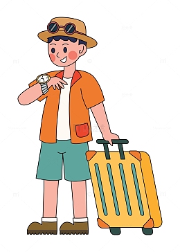 卡通线描秋季出游的人物