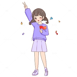 国庆快乐手举小红旗庆祝