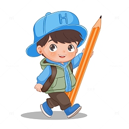 拿着铅笔的小男孩手绘素材