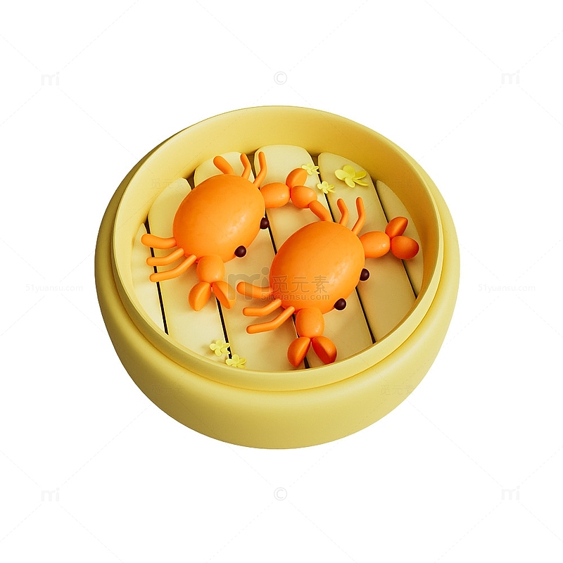 3D立体秋天的蒸笼蟹