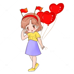 国庆节小红旗发箍人物手拿爱心气球