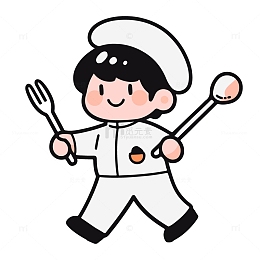 拿着勺子和叉子的大厨卡通形象
