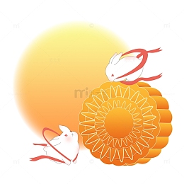 中秋节月饼玉兔月亮插画风节日元素