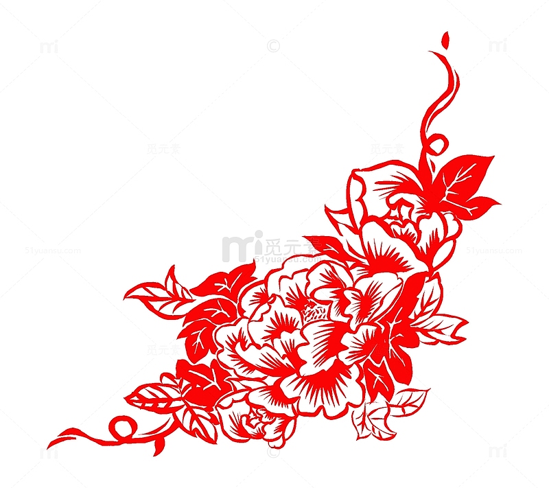 国庆节牡丹花剪纸手绘元素