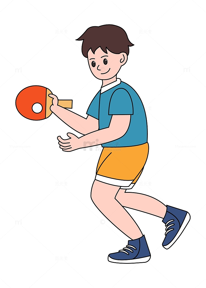 卡通线描打乒乓球的运动员
