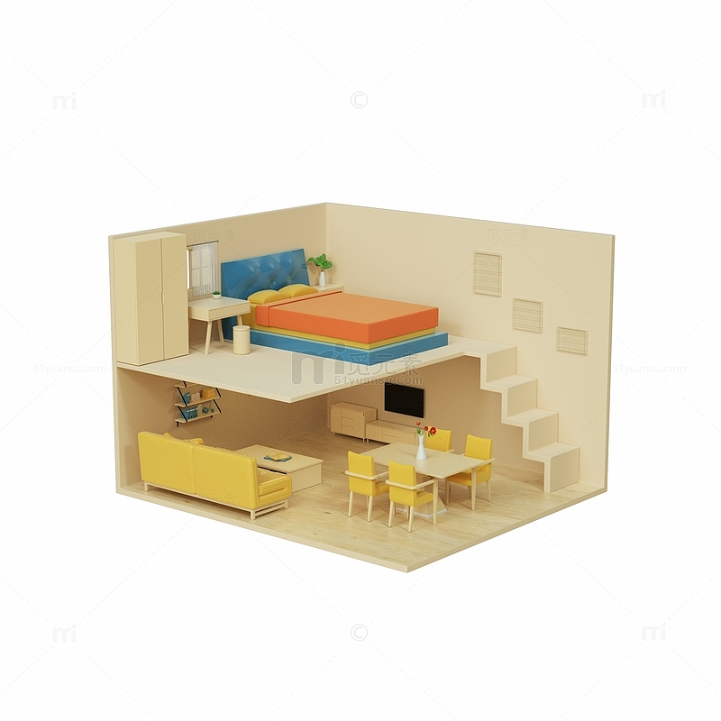 C4D小屋卧室客厅模型