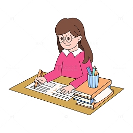 卡通线描批改卷子的老师
