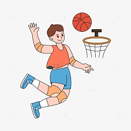 卡通线描扣篮的运动员