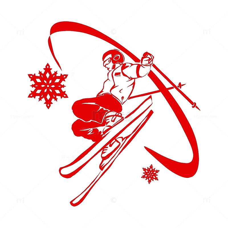 滑雪运动员亚运会运动会雪花剪纸元素