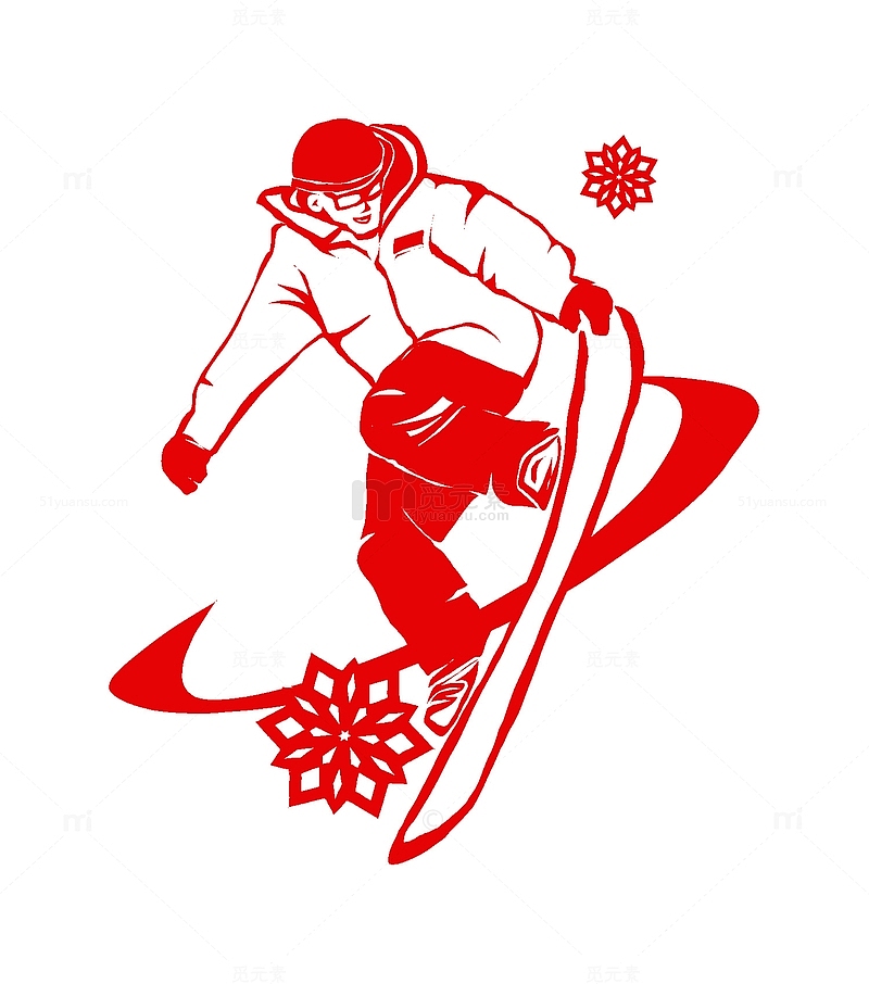 滑雪运动员运动会亚运会雪花剪纸手绘元素