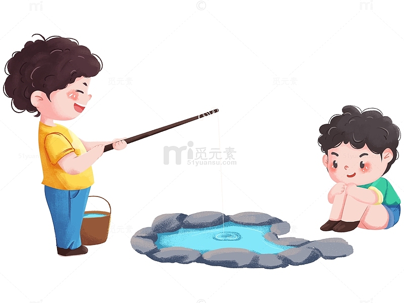 垂钓儿童钓鱼鱼竿