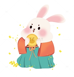 手绘中秋节拟人可爱吃月饼的兔子