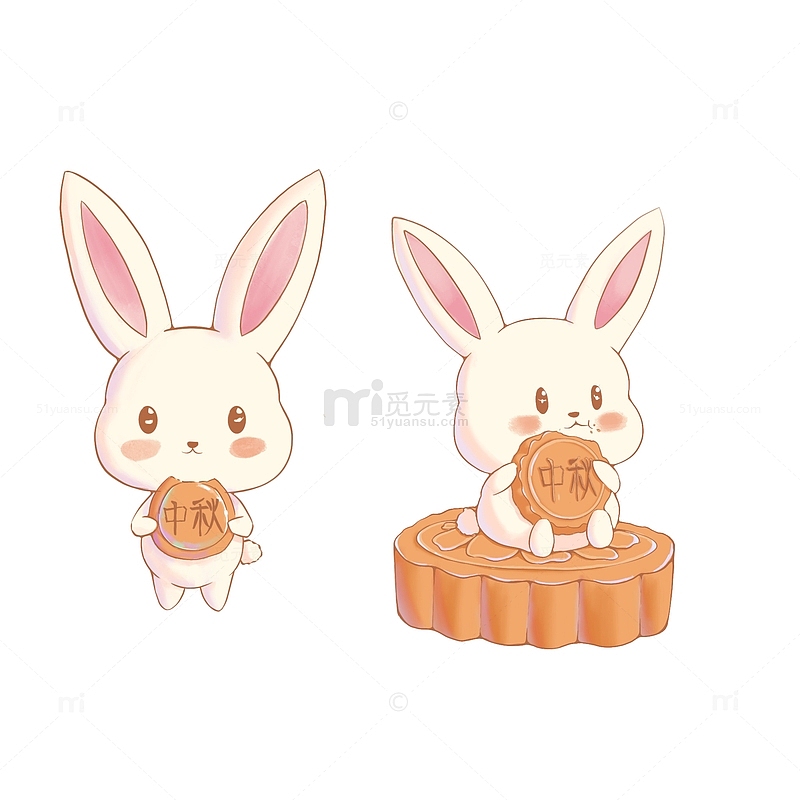 中秋吃月饼兔子卡通