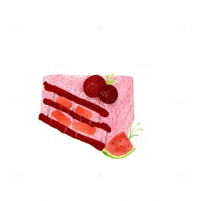 西瓜杨梅蛋糕插画