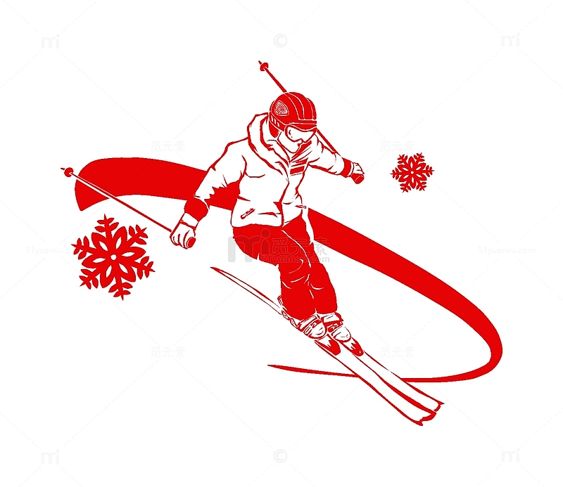 滑雪运动员运动会亚运会雪花剪纸元素