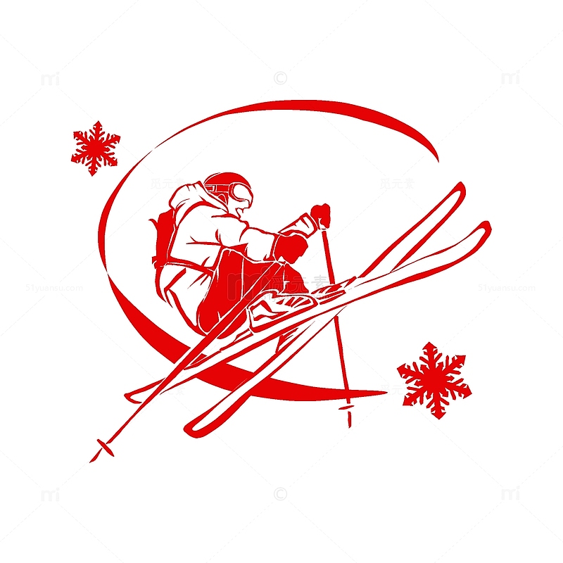 滑雪运动员亚运会运动会雪花剪纸手绘元素