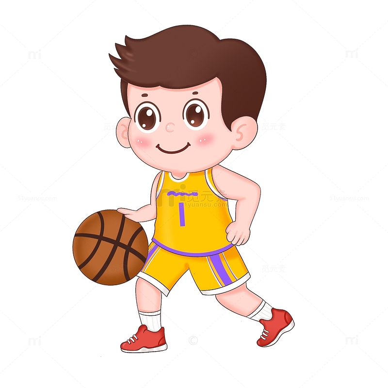 卡通手绘穿着球服的男孩运球免抠元素