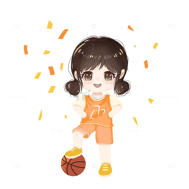 篮球女孩运动员手绘Q版人物元素