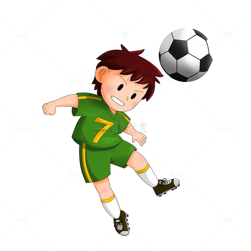可爱Q版头球接球的足球卡通体育学生