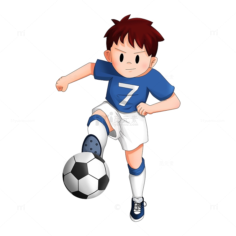 踢足球射门的卡通青少年体育生运动员