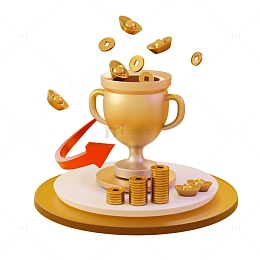 金色奖杯金币铜钱金元宝3D模型