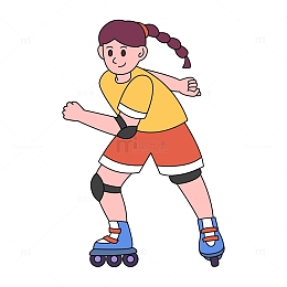 卡通线描滑轮滑的人物
