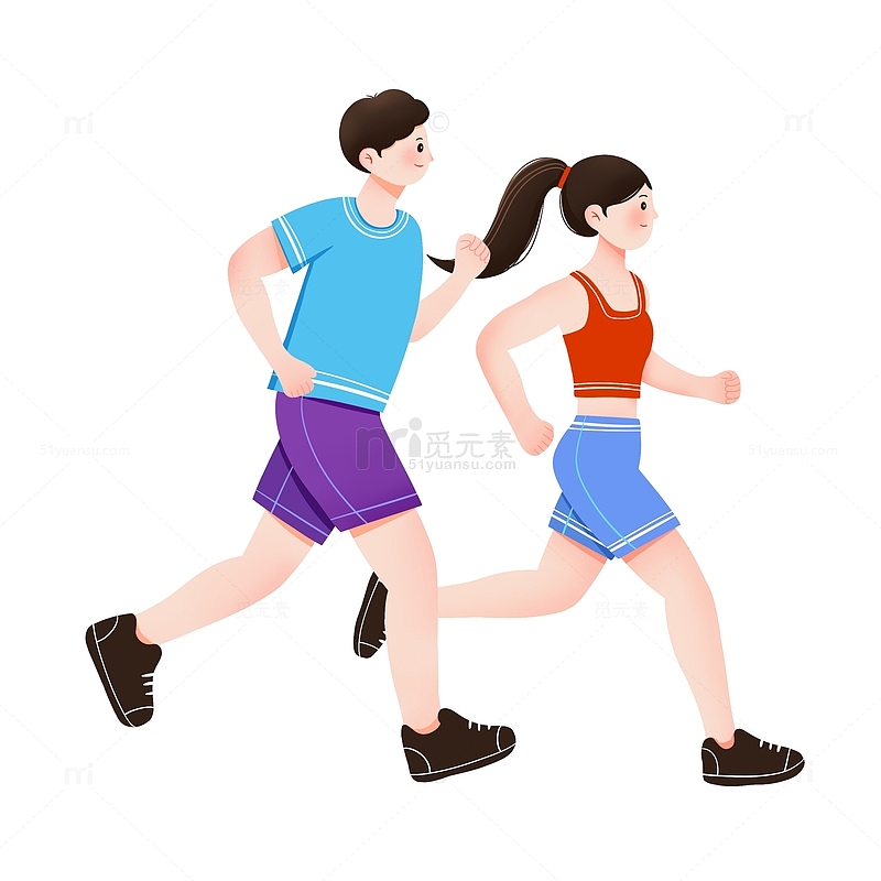 男生女生跑步奔跑素材插画